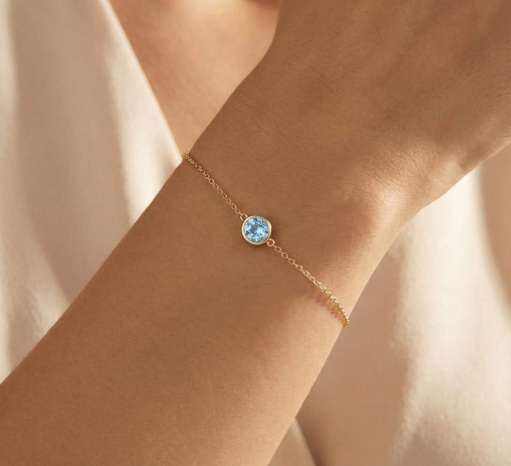 Aquamarine bracelet (4mm | 0.20ct round aquamarine | 7 inches | 3gm)